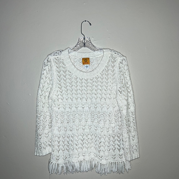 Ruby Rd. Tops - Ruby Rd. Cream Knit Fringe Blouse